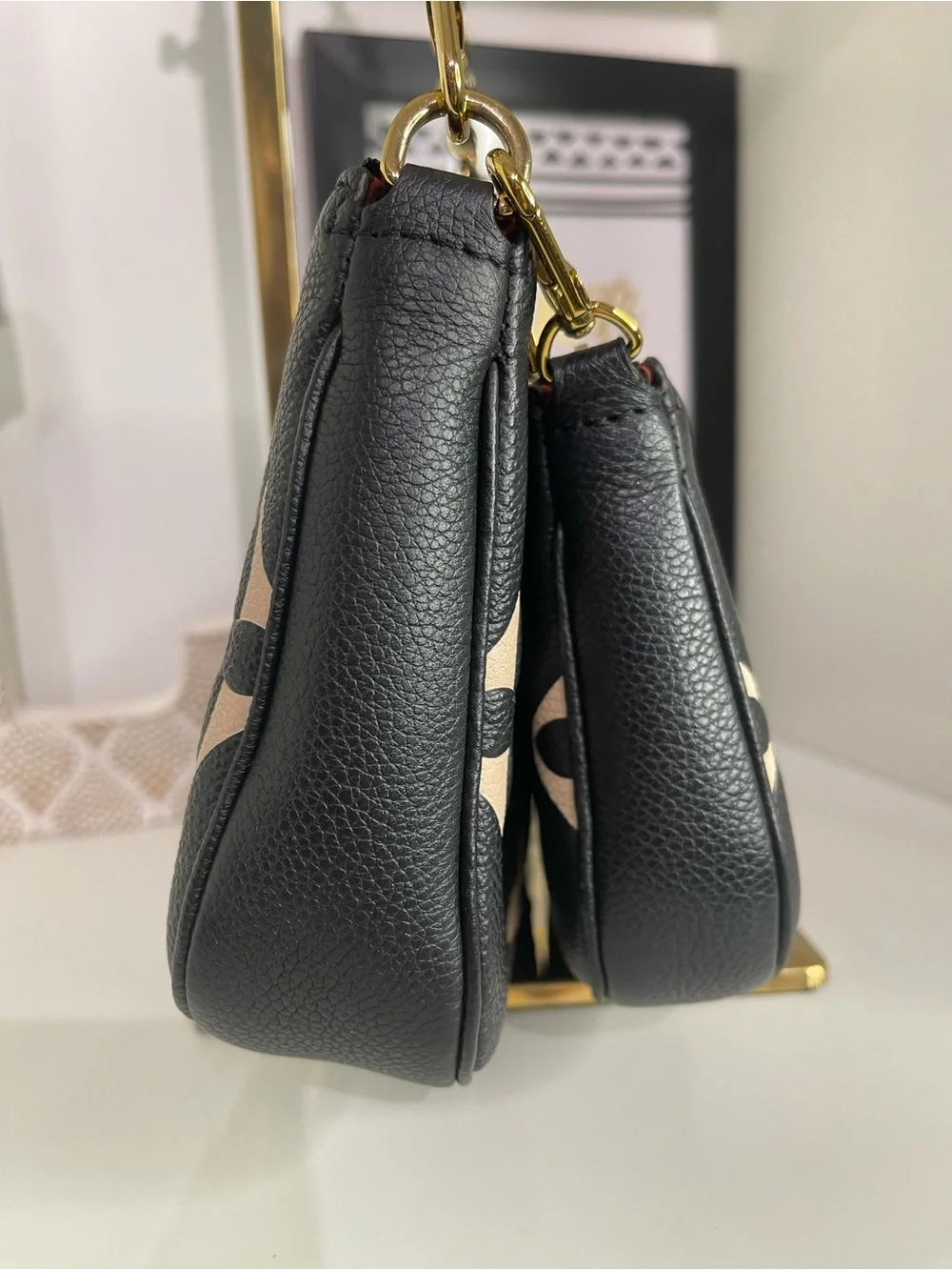 Louis Vuitton Black & Cream Large Monogram Chain Pochette